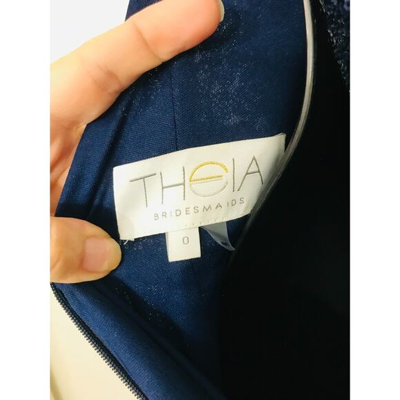 THEIA Evening Gown Navy Sequins Formal Prom Party Dress BHLDN, 0 - Picture 14 of 16